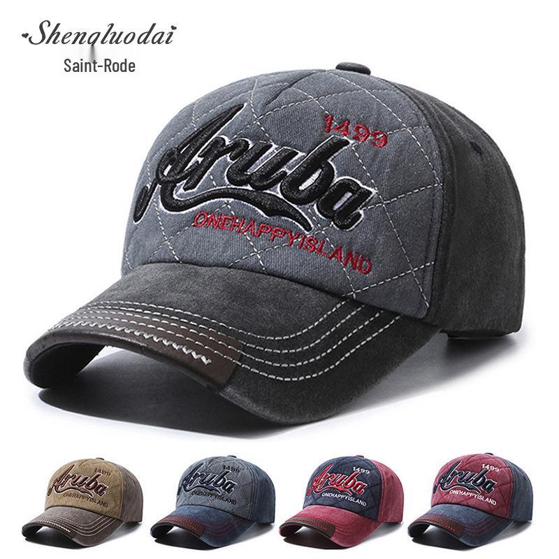 

Vintage Washed Denim Baseball Cap: Retro European-American English Letter Embroidery, Unisex Sunshade Duckbill Hat. чорний