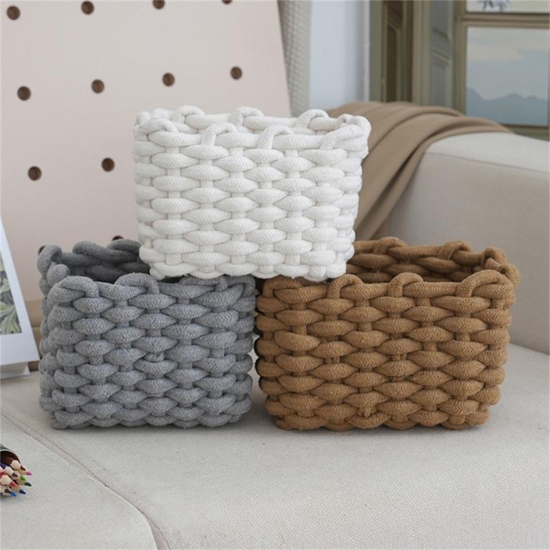 Natural Cotton Cord Container Handmade Storage Basket Ideal For Desk Bedroom And Living Room Storage Needs
