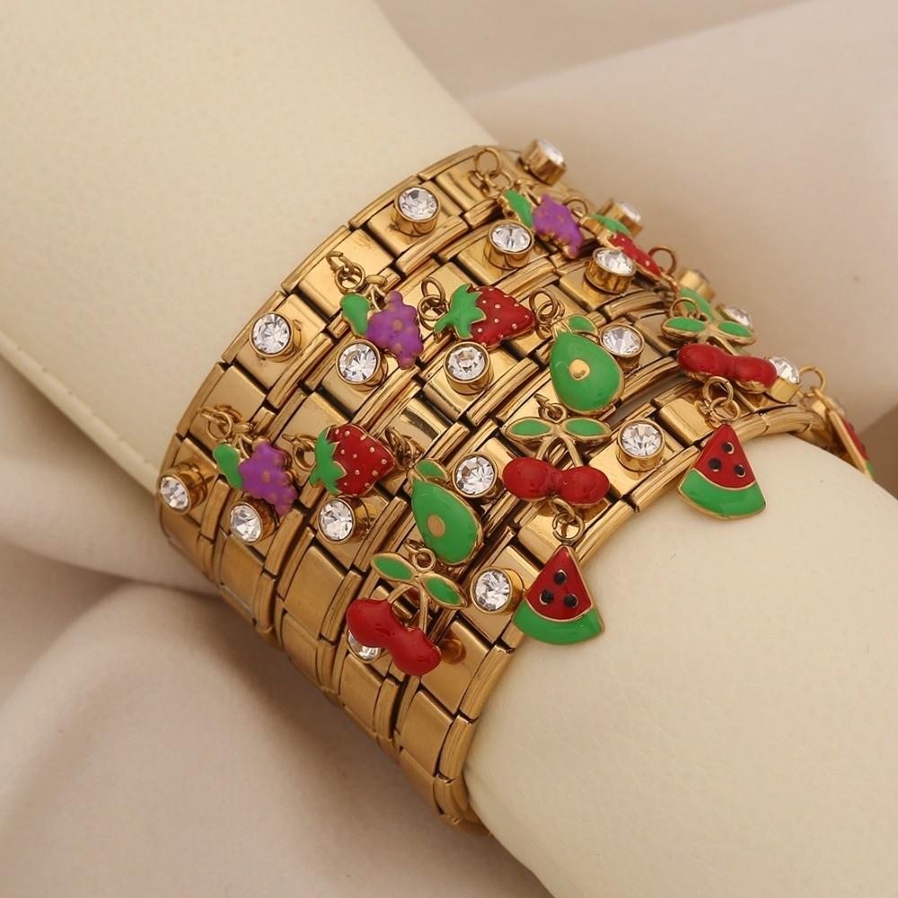 Watermelon Fruit Pendant Bangle Crystal Stainless Steel Bracelet Vacation