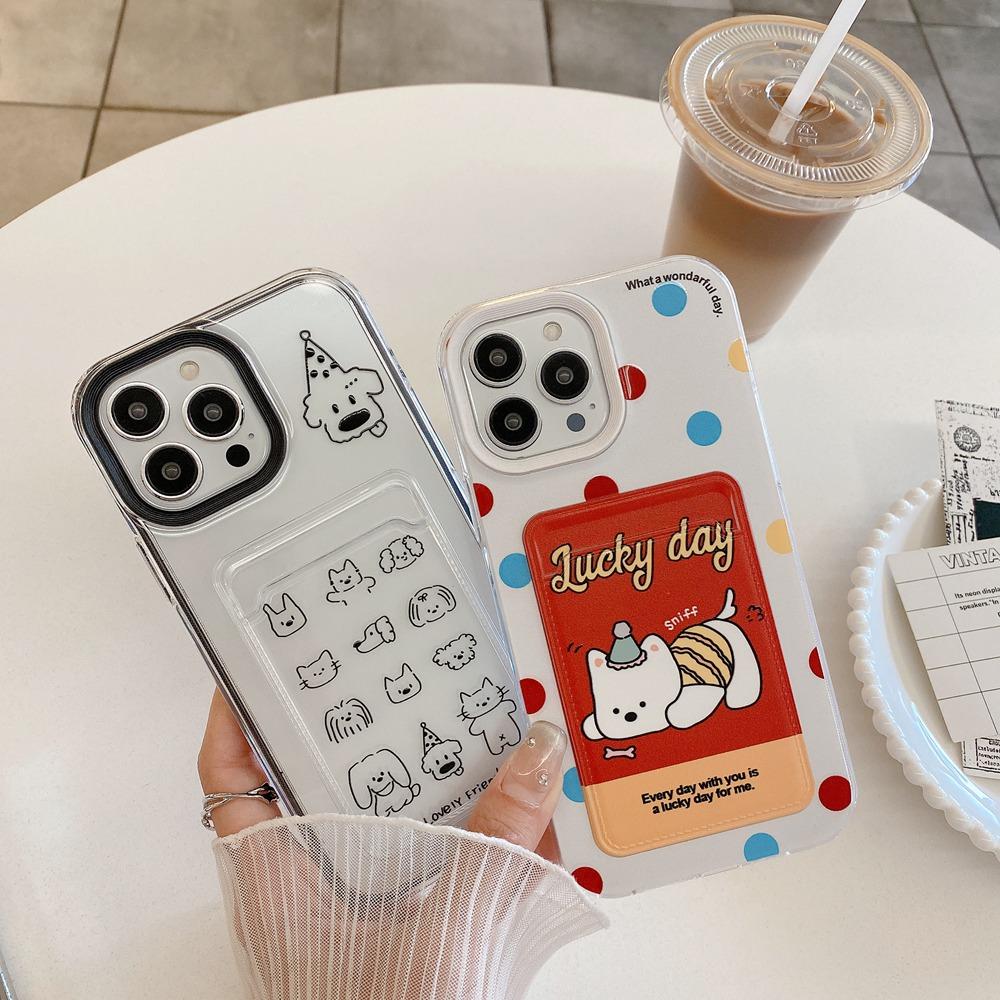 Transparentní pouzdro na telefon 3 v 1 Card Puppy Pattern pro iPhone 15 14 Plus 13 12 11 Pro Max X XS Max SE 7 8