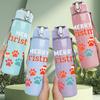 1PC Merry Christmas Paw Print Letter 750ml Color Plastic Sports Water Bottle Leakproof Flip Straw Lid Suitable for Sports Office Home Use