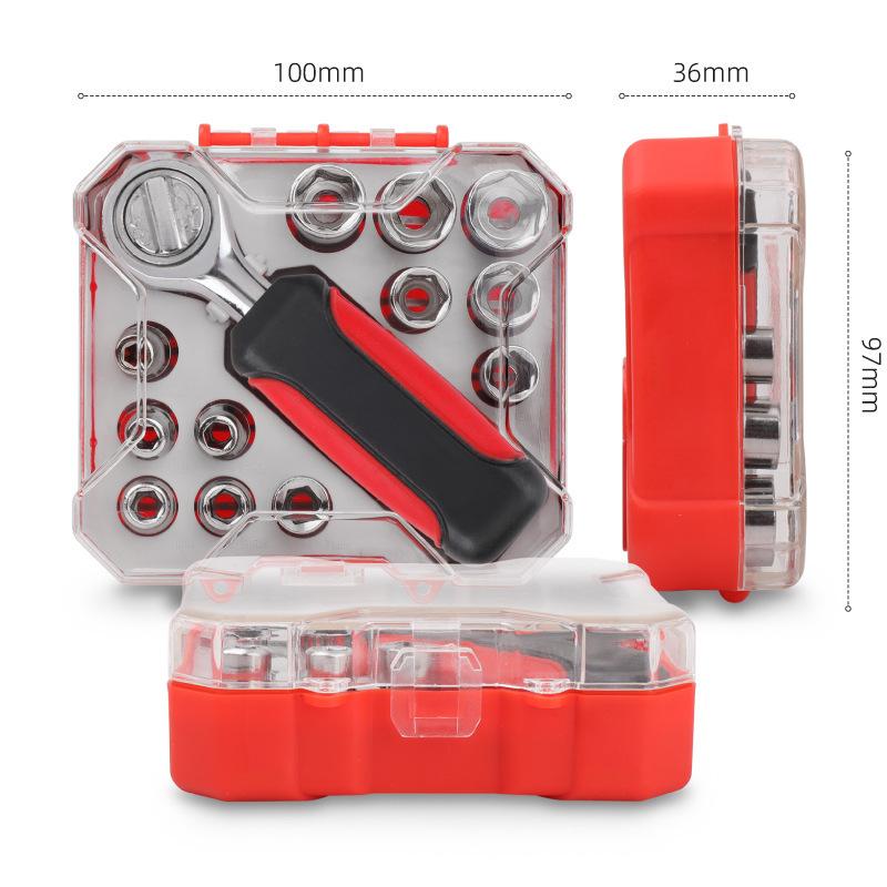 13pcs 1/4'' Socket Wrench Combo Set 4-13mm Manual Ratchet Wrench Tool