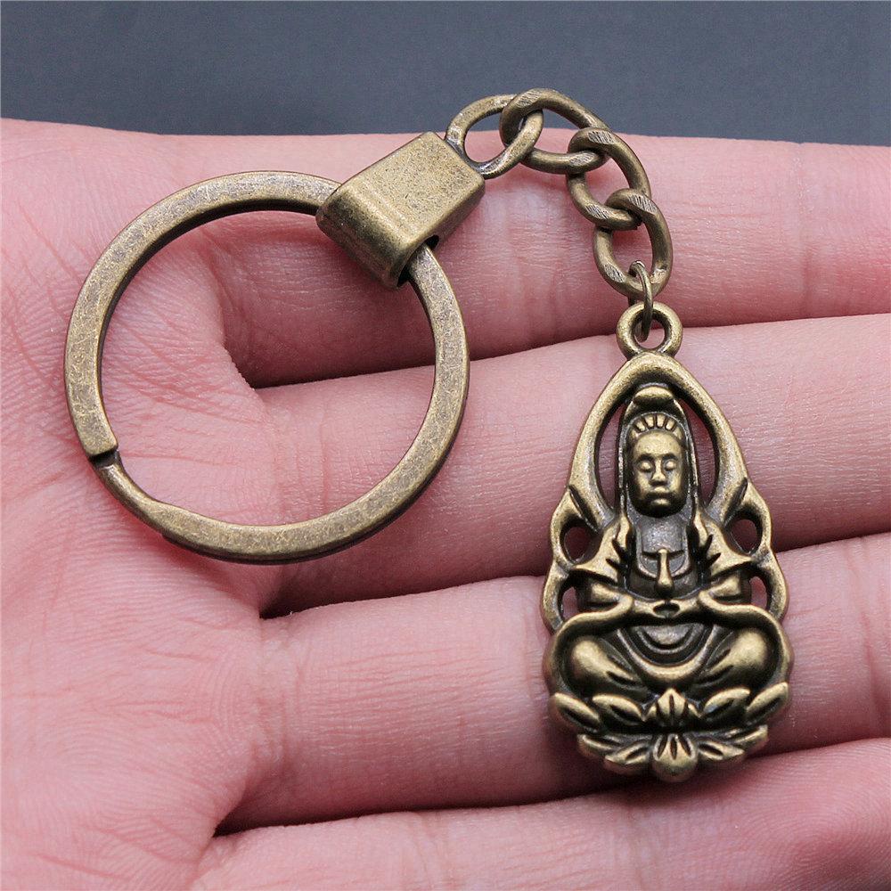 Chiefs Pharaohs Buddha Spiritual Amulet Pendant Antique Bronze Metal Keychain with 30mm Ring for Couples