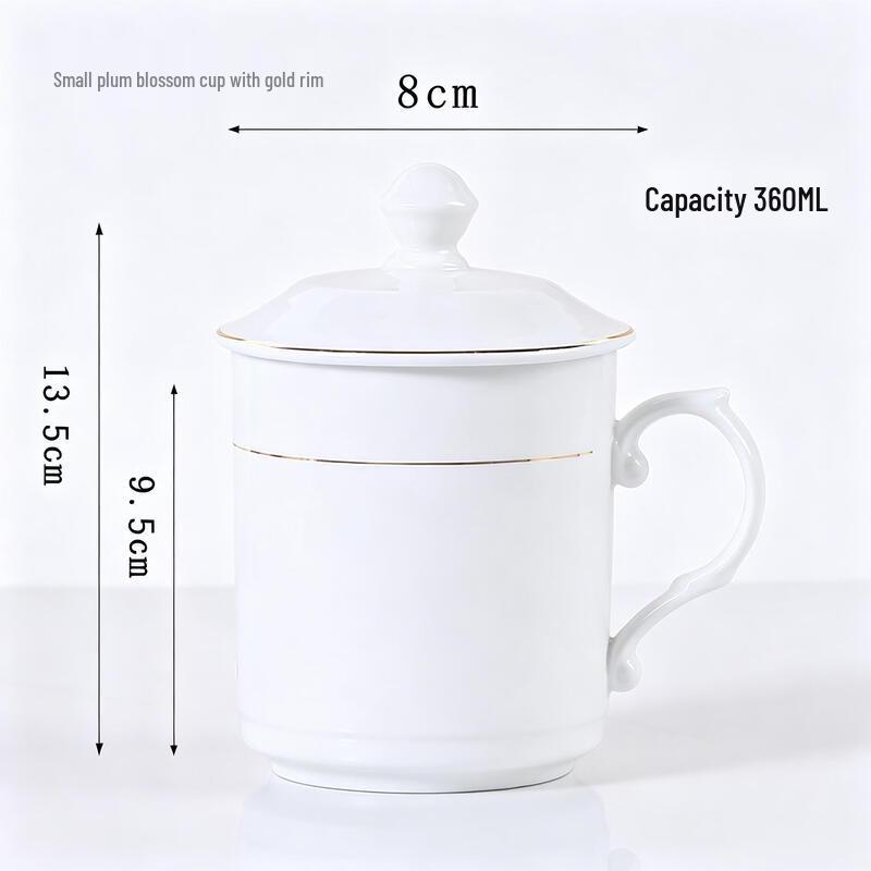 ETUB Gold Rim Plum Blossom Ceramic Tea Cup with Lid