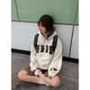 Womens Hooded Sweatshirt Leopard Print American Street Style Loose Fit Casual Top