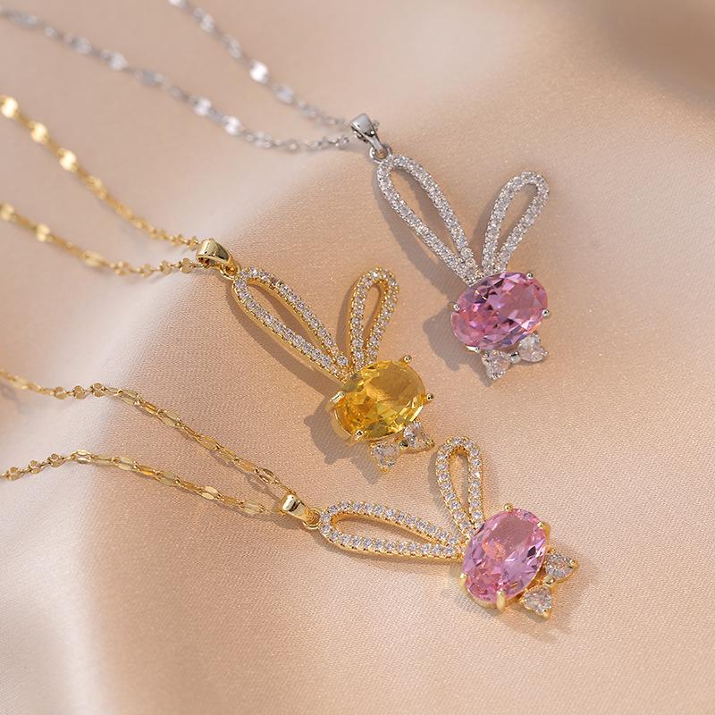 Rabbit Shape Pendant Necklace for Women Fashion Stainless Steel Chain Zirconia Necklaces Wedding Party Jewelry Accessories
