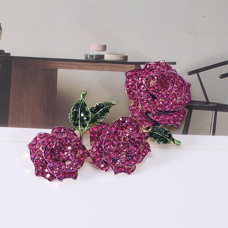 Big Rhinestone Large Flower Brooches For Women Vintage Badge Fashion Brooch Pin Sparkling Rose Weddings Birthday Party Gifts