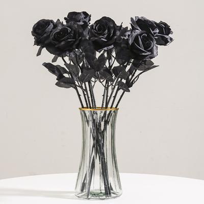 10 Pcs Artificial Roses Fake Rose with Bendable Stem Realistic Black Dark Red Faux Roses for Table Centerpieces Home Party Wedding Decoration