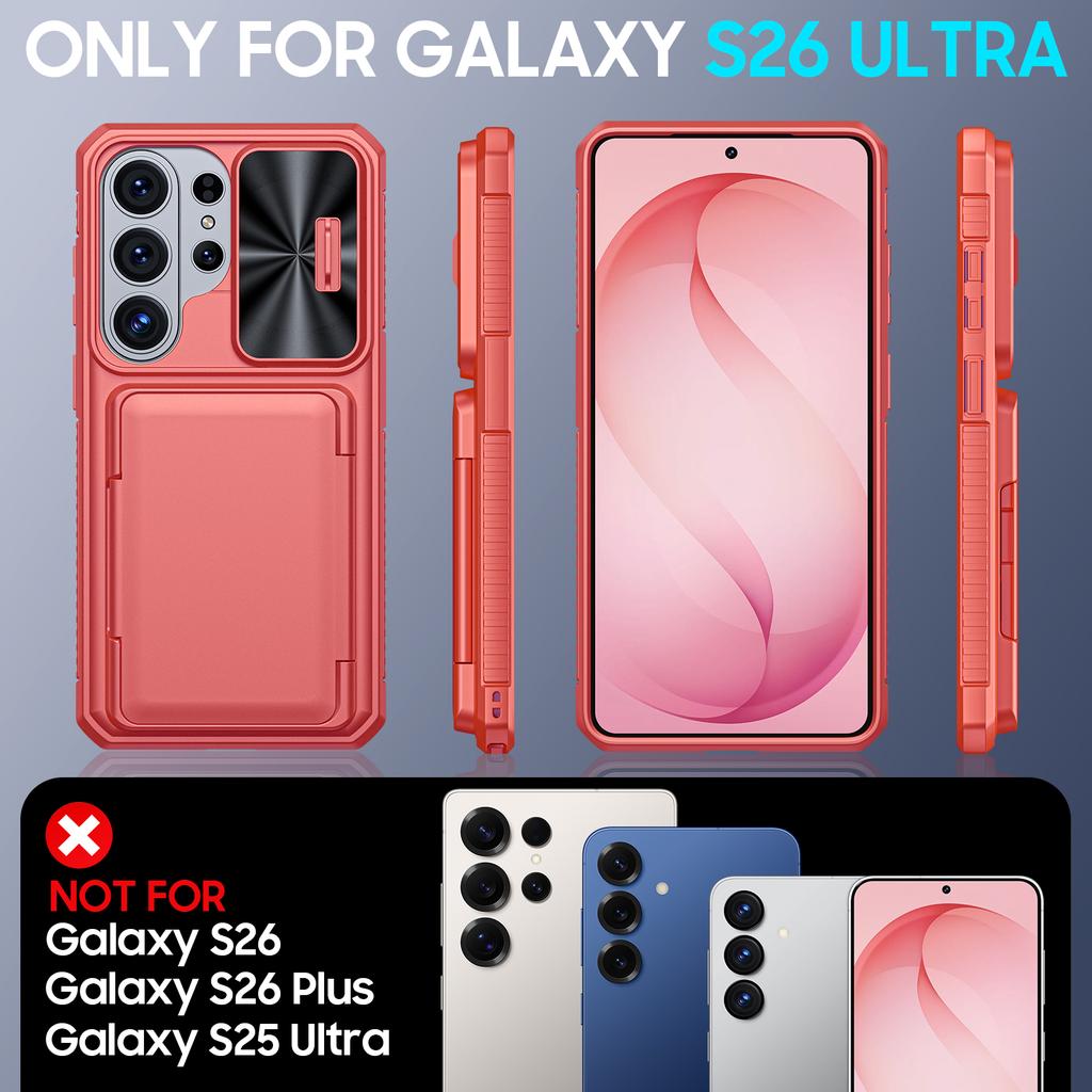 Avec Porte-Cartes, Cache-Objectif Coulissant et Support pour Étui de Téléphone Samsung Galaxy S26 Ultra, Étui Portefeuille Anti-Chute en PC+TPU - Rose Clair