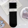 Summer Lightweight Mid-calf Socks with Mesh Holes, Open Diamond Pattern for Breathability, Ballet-style Stacked Socks