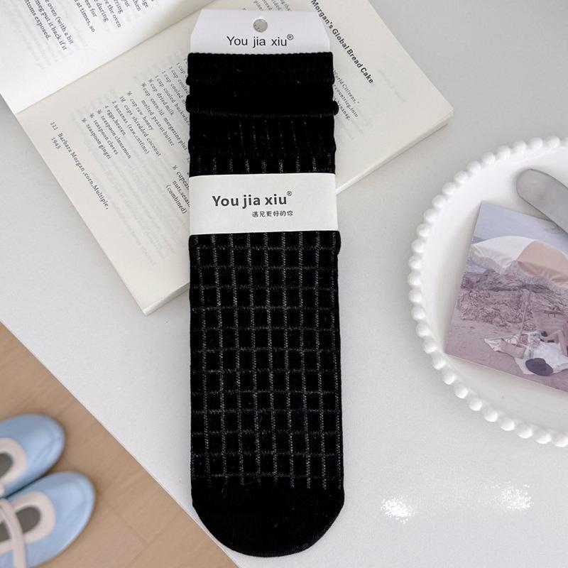 

Summer Lightweight Mid-calf Socks with Mesh Holes, Open Diamond Pattern for Breathability, Ballet-style Stacked Socks 1 pair чорний