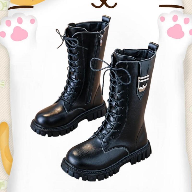 

*Autumn Winter Round Toe Thick Soled Lace Up Comfortable Children s Boots, Mid Tube Girls Elegant Zipper Casual Fashion Boots 27Insole16.5cm чёрный
