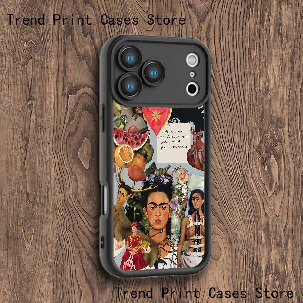 F-FridaS-S Fashion K-Kahlo Phone Case For iPhone 17,16,15,14,13,12,11,Pro,Max,Plus,X,XS,SE4,E,Mini Black Thickened border Case