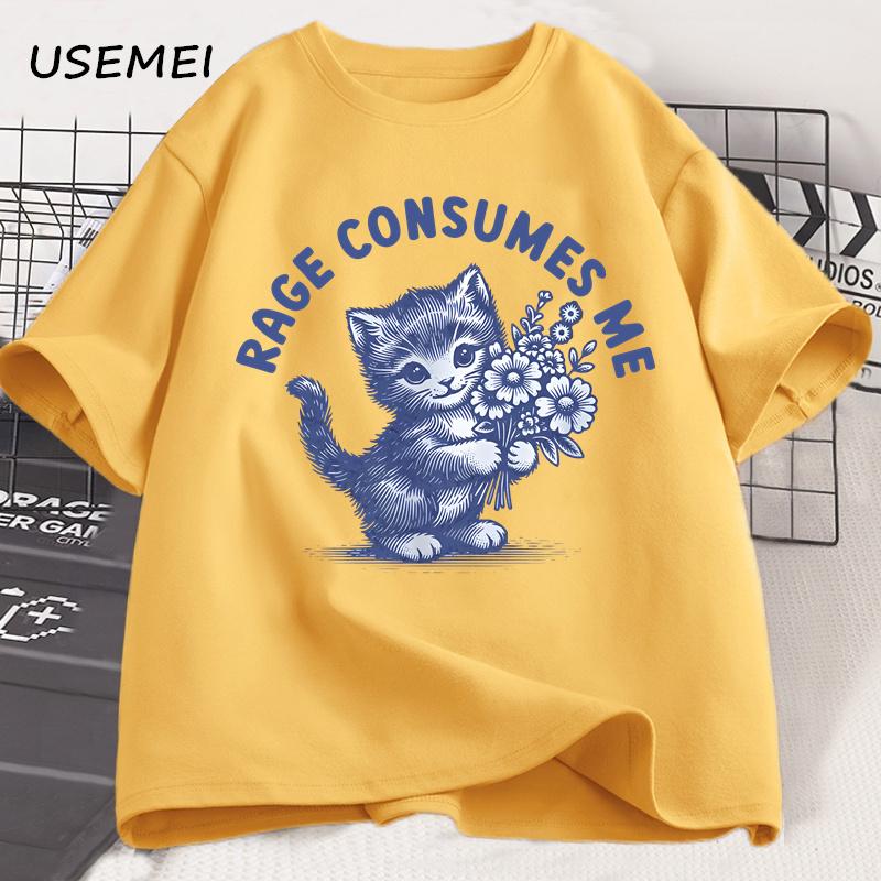 Rage Consumes Me Cat T-shirt Weirdcore Funny Hilarious Kitten Meme Unhinged T Shirt Health Dark Humor Tshirt Men's Clothes