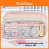Kids Large Capacity Canvas Pen Bag With Transparent Pocket For School Stationery Storage