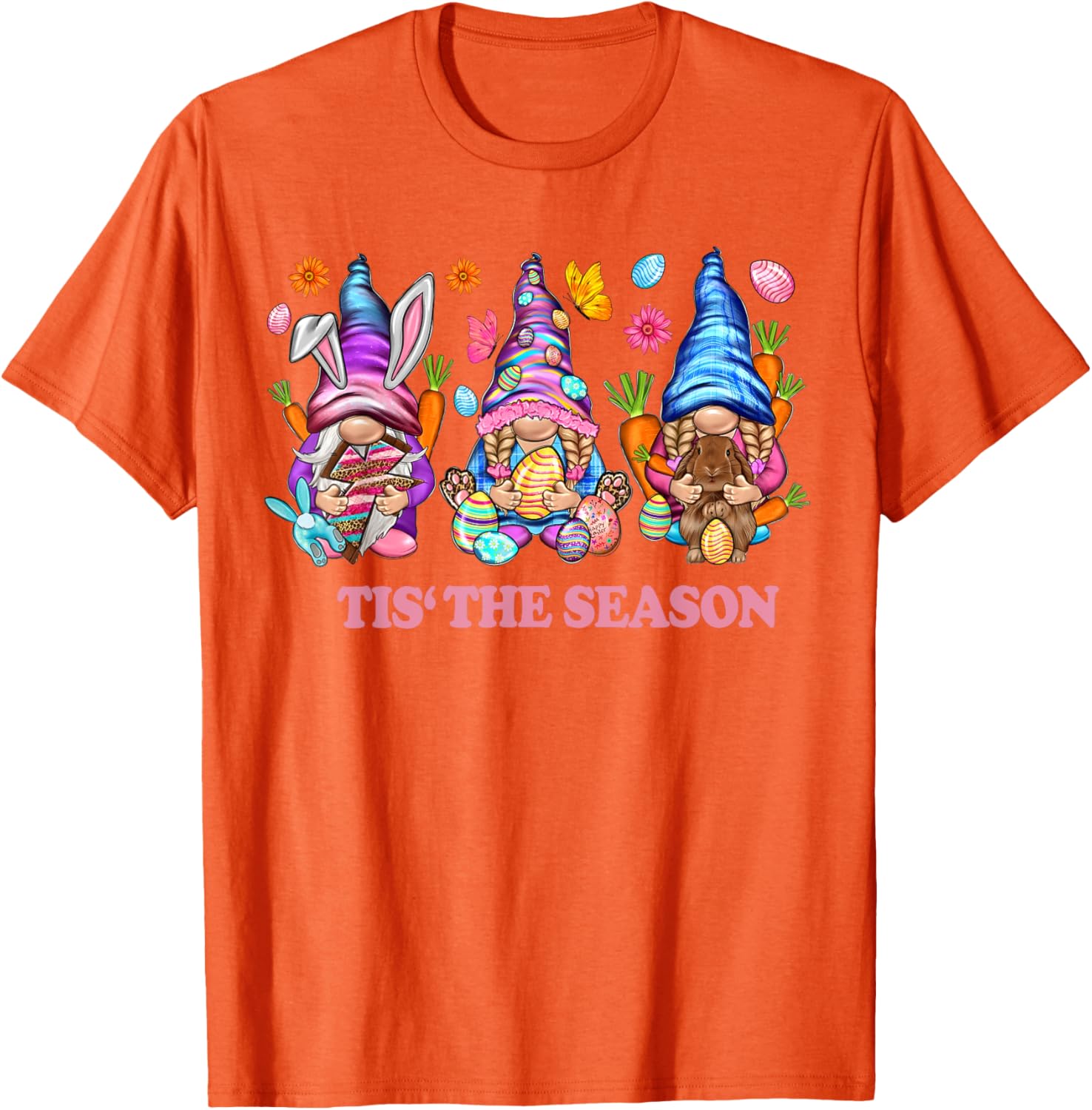 Easter Gnomes Holding Eggs and Bunny Graphic Tee Tis The Season Spring Vacation T-Shirt 4XL