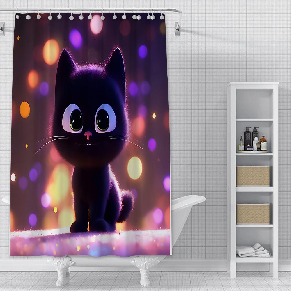 Shower Starry Sky Cat Curtain Waterproof Polyester Fabric Paint Colorful Bath Curtains Home Bathroom Decor Curtain With Hook