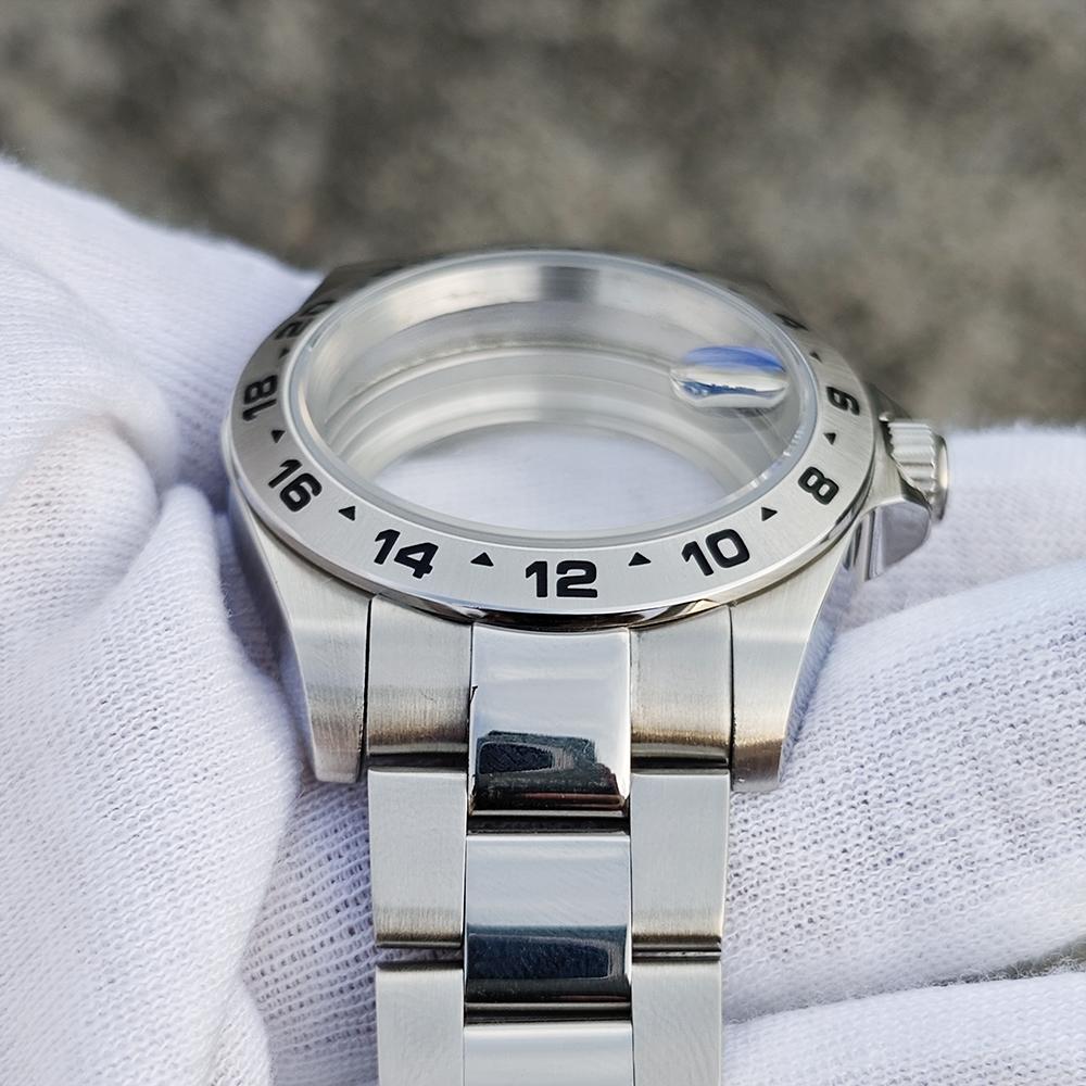 39mm EXP 24 Hour GMT Bezel Old Style Stainless Steel Waterproof Sapphire Glass Watch Case Strap Set for NH34 NH35 NH36 Movement