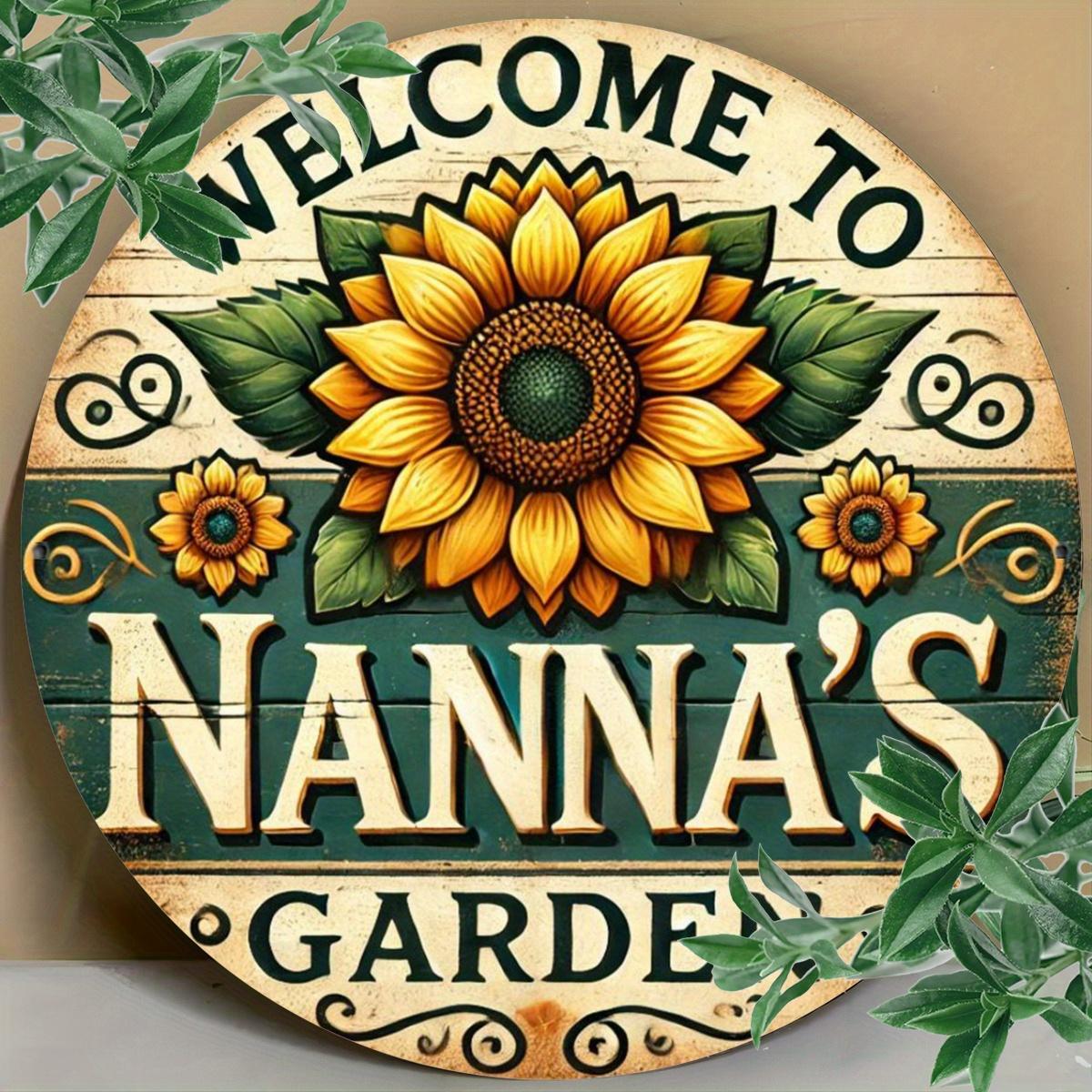 

Vintage Nanna s Garden Round Aluminum Wreath Sign