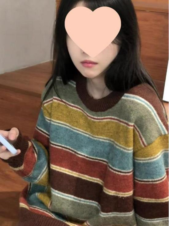 

Женский вязаный свитер в стиле ретро с цветными блоками и полосками - Толстый, в ленивом стиле, для осени/зимы