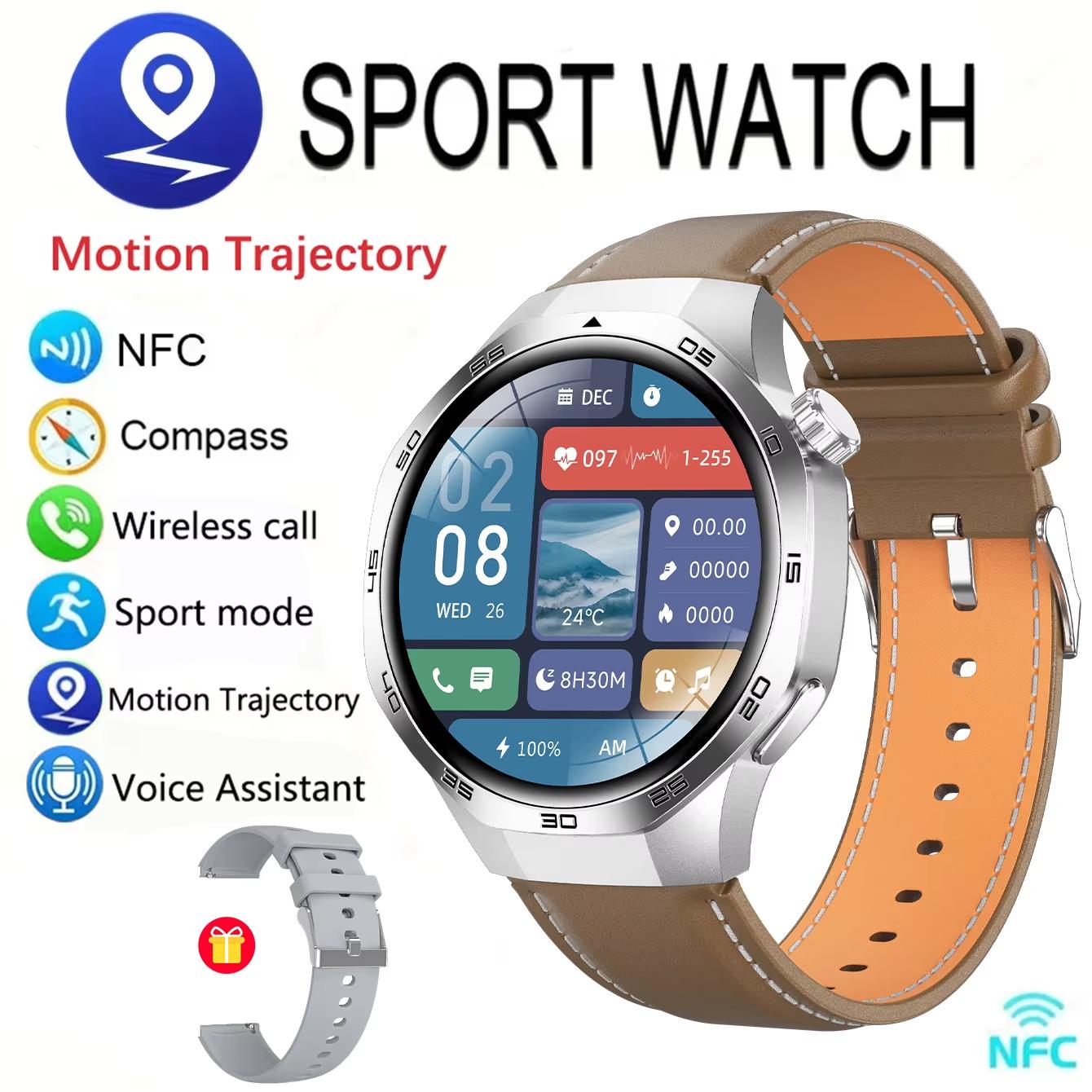 

2025 GT5 Pro Смарт-часы для мужчин AMOLED HD экран GPS NFC Heart Rate Bluetooth Call IP68 Водонепроницаемые SmartWatch 2025 Новые Silicone + leather серебряный