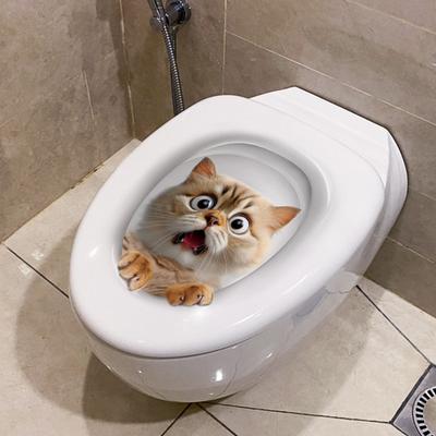 3D Fun Cat Toilet Cover Stickers, Waterproof Toilet Stickers, Removable Self Adhesive Decorative Home Stickers