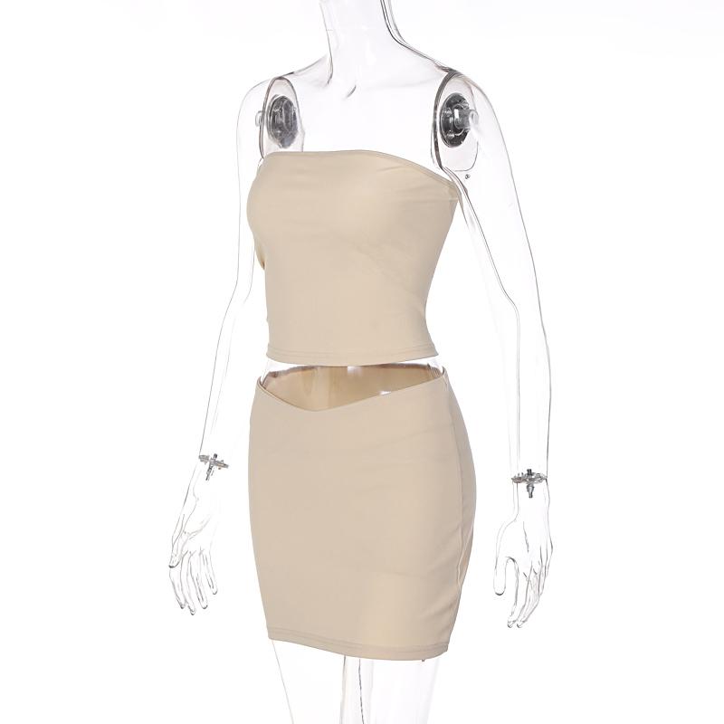 Evropský a americký styl Dámská nová letní móda Sexy Ležérní Kostým Bandeau Krátký Jednobarevný Kryt Hip Sukně Sada