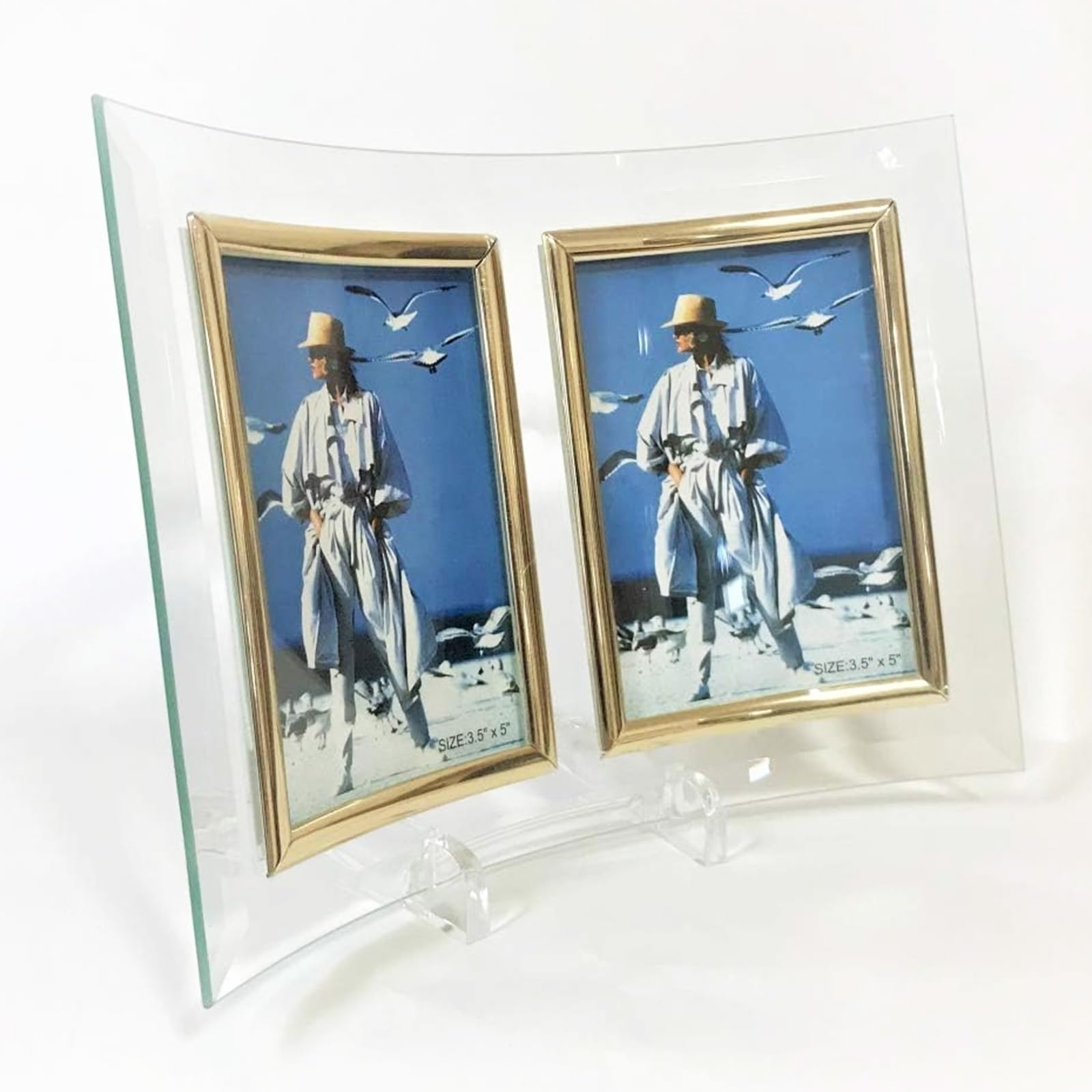 

Фоторамка Goyo Glass, Велика, Вертикальна, Двопанельна, G-021, Настільна, з Підставкою, Вигнута, Виготовлено на Тайвані, Інтер єрна Фоторамка з Вигнутого Скла