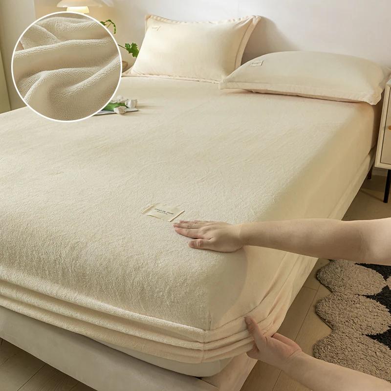 Thickened Velvet Mattress Cover High-quality Solid Color Bedspread Latex Mattress Elastic Soft Mattress Covers 160/180/200x200cm