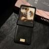 Samsung Z Flip7 Retro Crazy Horse Grain Magnetic Phone Case, Compatible with Flip6/5, Three-Section Nameplate Style.