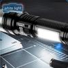 Ultrahelle LED-Taschenlampe, wiederaufladbar, mit variablem Zoom und Rot/Blau-Frequenzblitz für Camping, Angeln, Familie, Notfallsituationen, Langlebig