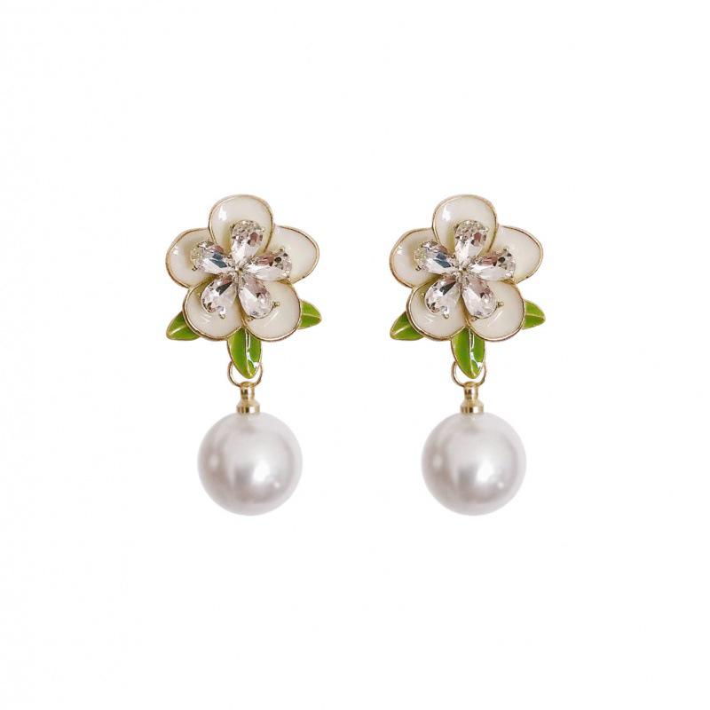 2023 S925 Silver Camellia Pearl Stud Earrings - Simple & Fashionable Flower Design