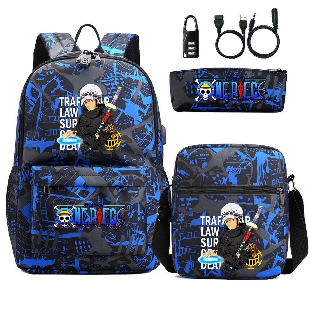 Riman Zaino con lucchetto USB ONE PIECE borsa a tracolla borsa da scuola per studenti astuccio set da tre pezzi uomo e donna