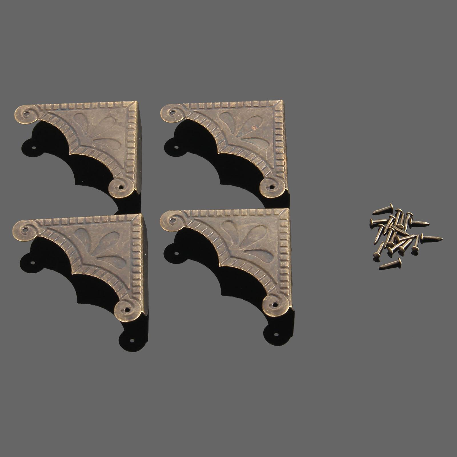 

4Pcs Furniture Fittings Antique Corner Bracket Jewelry Gift Box Wood Case Decorative Feet Leg Corner Decorative Protector +Nails