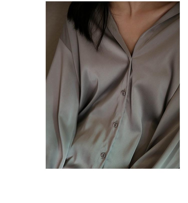 Women's Retro Hong Kong Style Loose White Satin Shirt