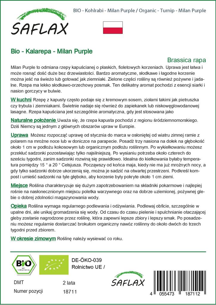 SAFLAX Organic - Turnip - Milan Purple - 600 Seeds - With Potting Substrate for Better Cultivation - Brassica Rapa