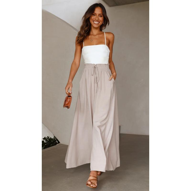 YYFS Women's Fashion Casual Solid Color Print High Waist Trousers Pants & Capris