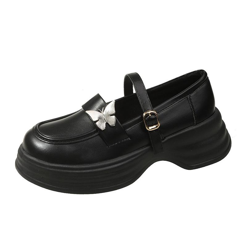 2025 Autumn New Thick Heel Platform Retro College Style Jk Shoes Mary Jane Shoes Milk White Butterfly Small Leather Shoes Women