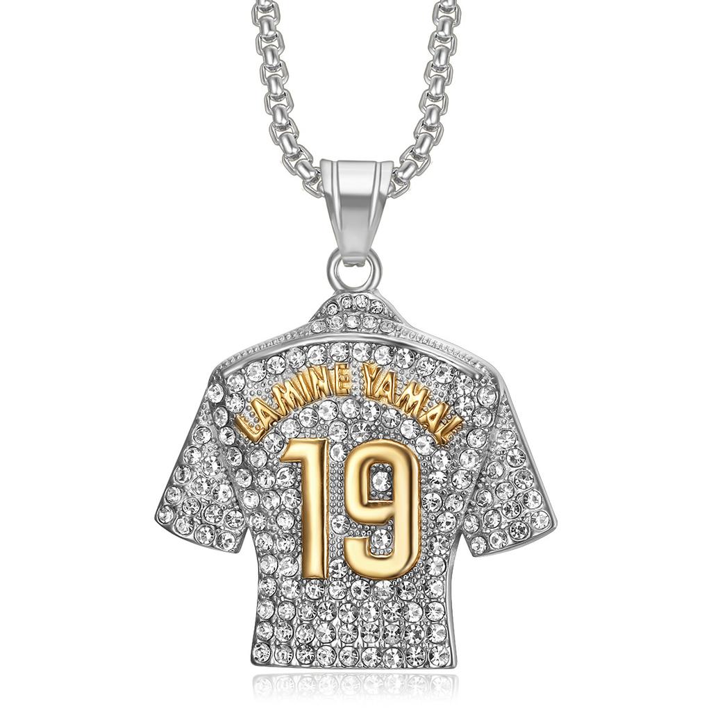 New Hot-Selling Hip-Hop Jewelry Titanium Steel Gold-Plated Diamond-Studded Yamal No. 19 Jersey Pendant Necklace