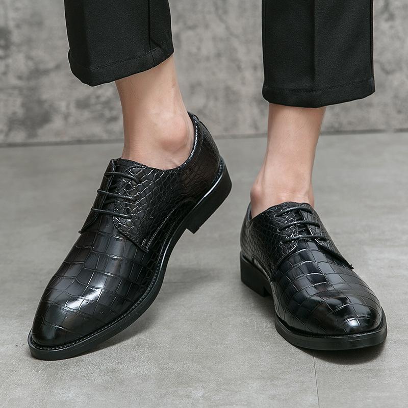 Large Size Men's Business Dress Leather Shoes Fashion Crocodile Pattern Lace-up Leather Shoes British Style Gentleman Leather Shoes