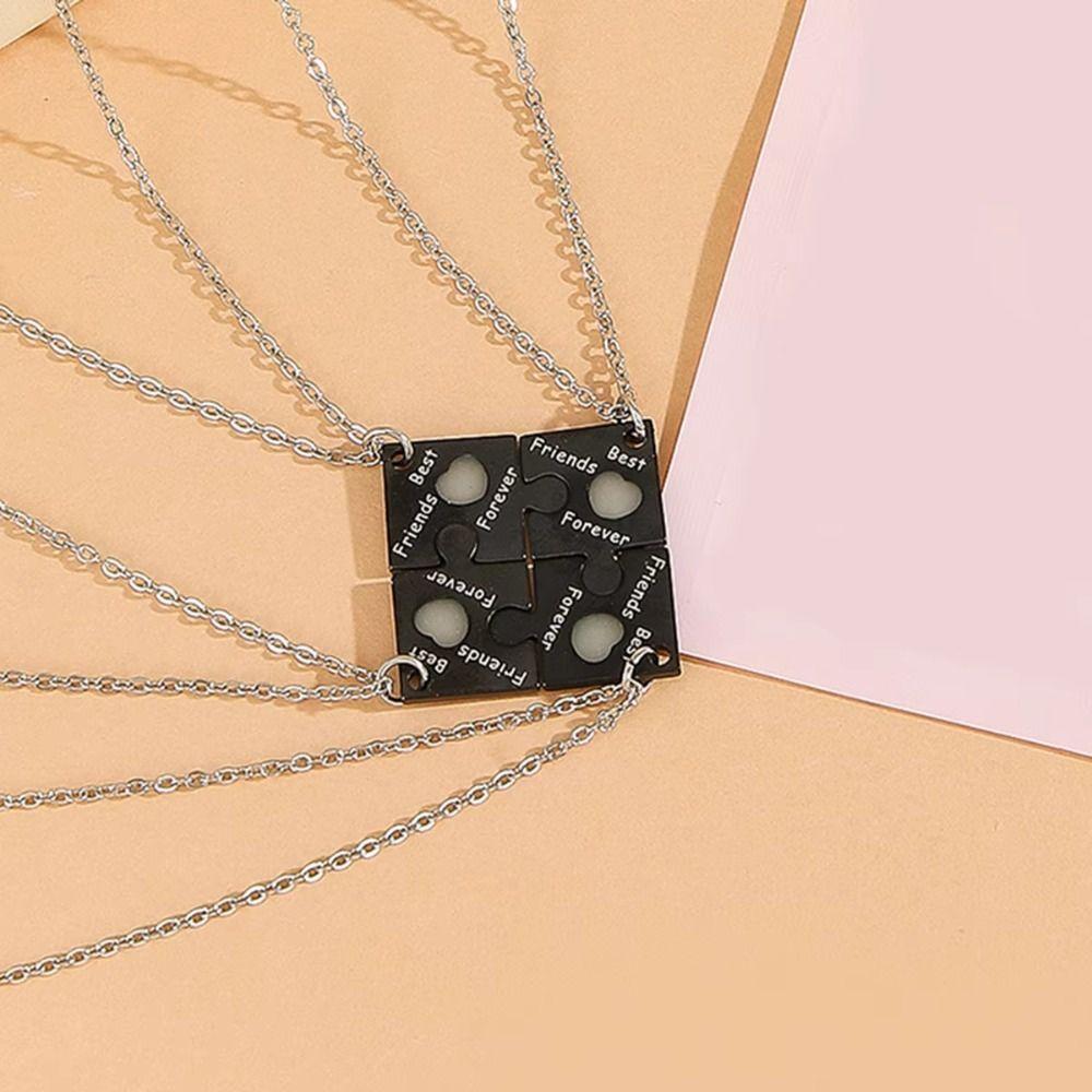 4pcs Stainless Steel Patchwork Sister Necklace Neck Chain Friends Forever Necklace  Birthday Gift