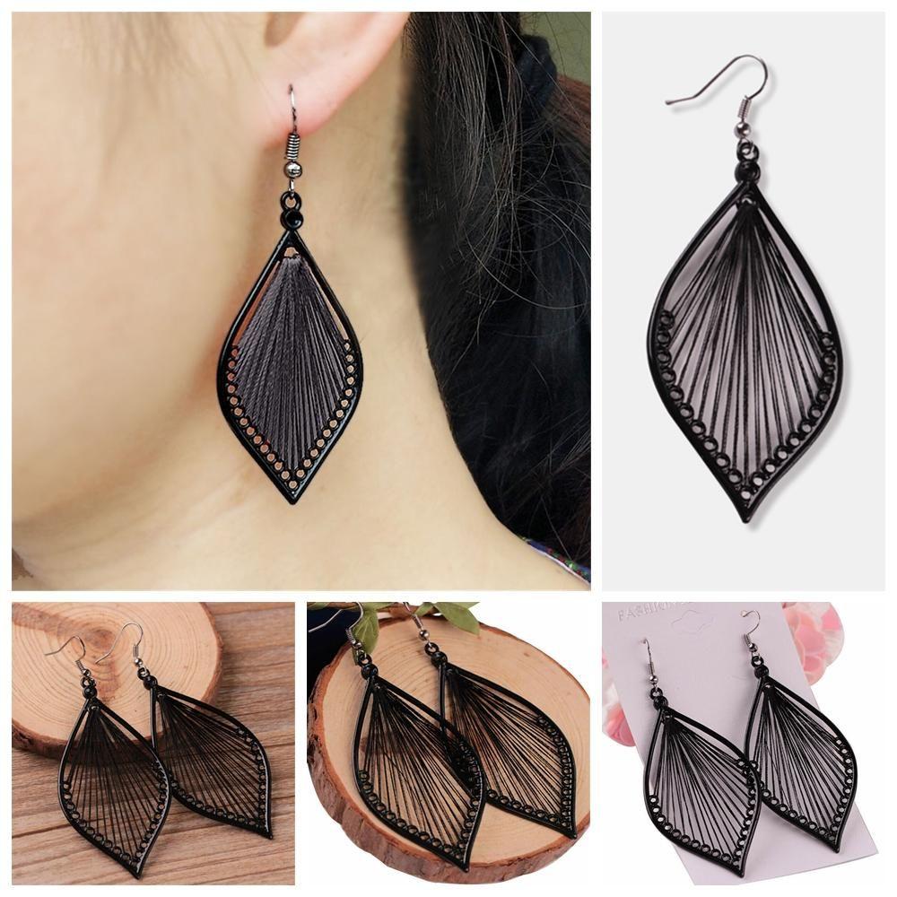 Fashion Black Ear Stud Vintage Bohemia Eardrop Stud Earrings Leaf Earrings Drop Earrings Ear Hook