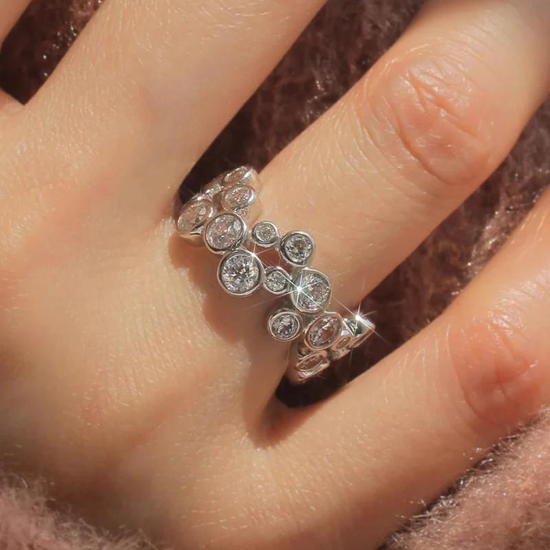 Huitan Charms Irregular Cubic Zirconia Ring Female Gorgeous Bright Unique Wedding Jewelry Chic Delicate Party Finger Accessories