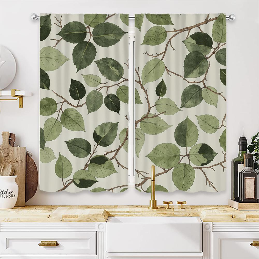 Piece Set High Definition Digital Printed Curtaingreen Leaf Branch Pattern Curtain Cross Border Commerce Designhome Curtains Made Of Polyester