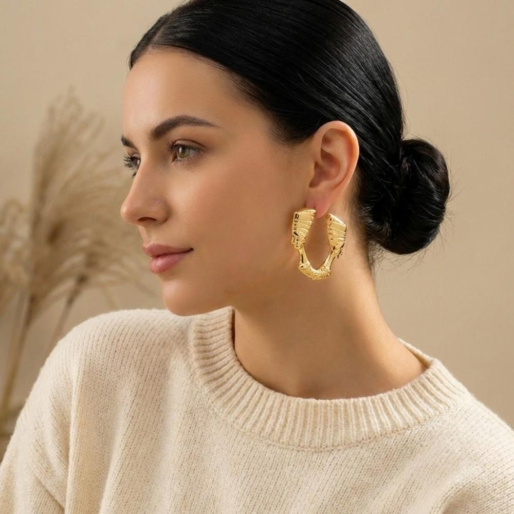 Exaggerated Portrait Earrings Gold Circular Hoop Earrings  Holiday Style