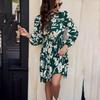 Summer Floral Printed Casual Dress Women Short Sleeve Round Neck