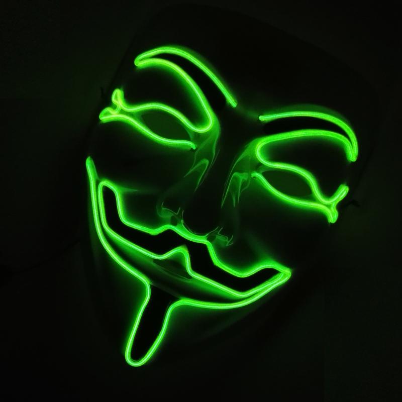 Halloween Glowing V Mask EL Wire Neon Light Up Anonymous Mask Cosplay Horror Luminous Mask for Man Women Haunted House Props