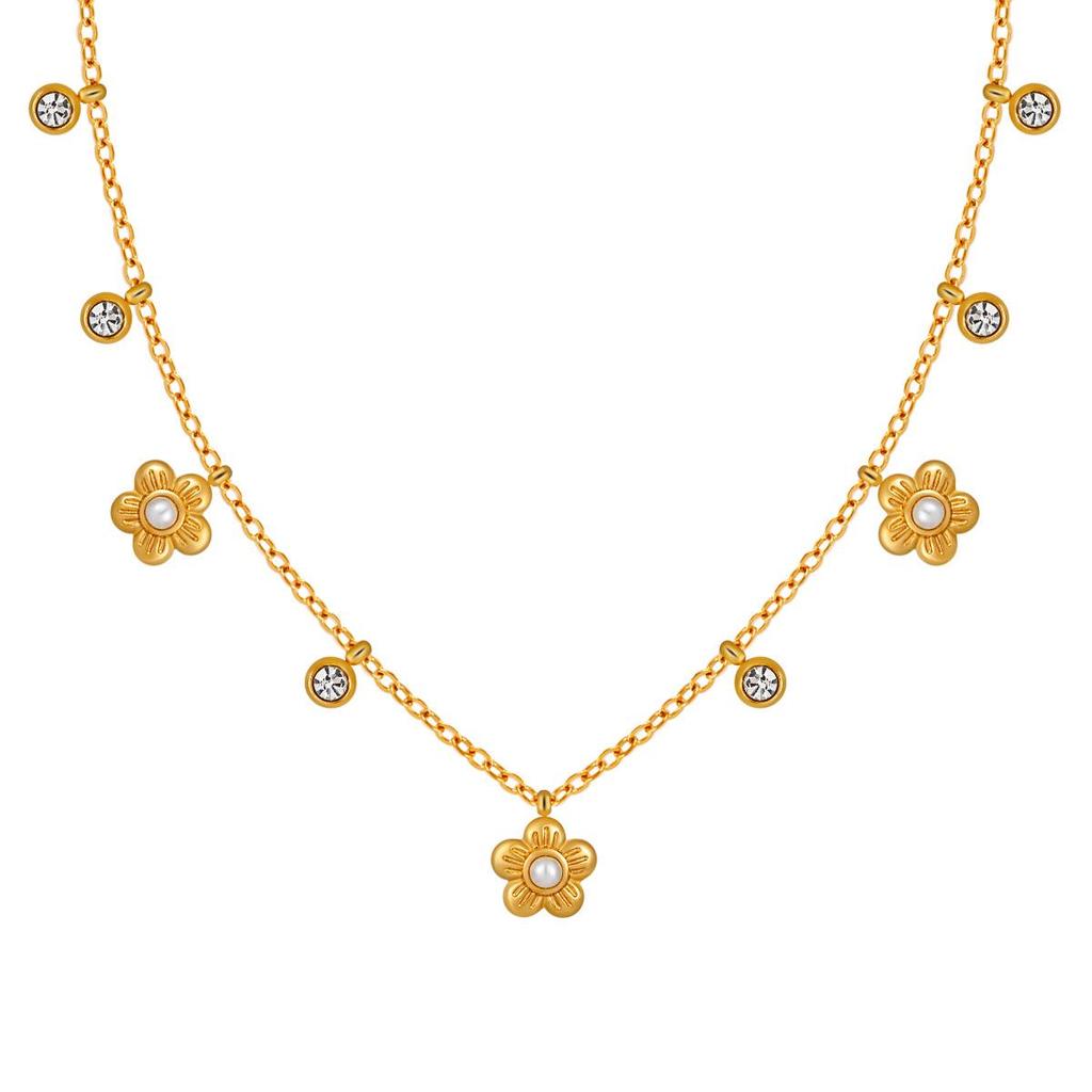 Korean Style Titanium Steel Small Flower Diamond Necklace for Women - Sweet Design Clavicle Choker