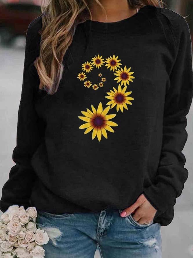 Sunflower Print Women's Round Neck Hoodie