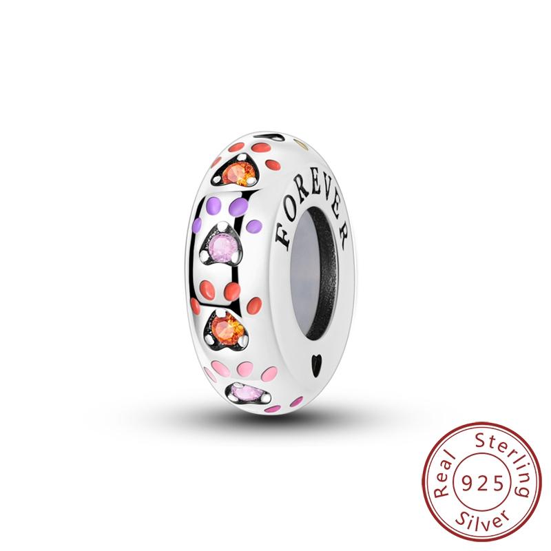 Colored Zirconium 925 Sterling Copper Hollow Moon Heart Shaped Flower&Bear&Love Charm Fit DIY Bracelet Ladies' Gift Zircon